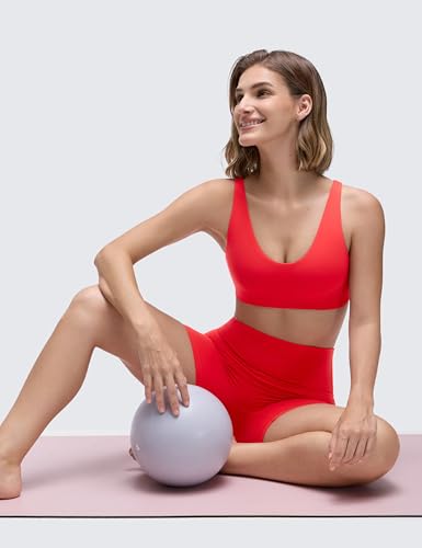 CRZ YOGA Double Lined Scoop Neck Sports Bras - color: Deep Red, size: Medium