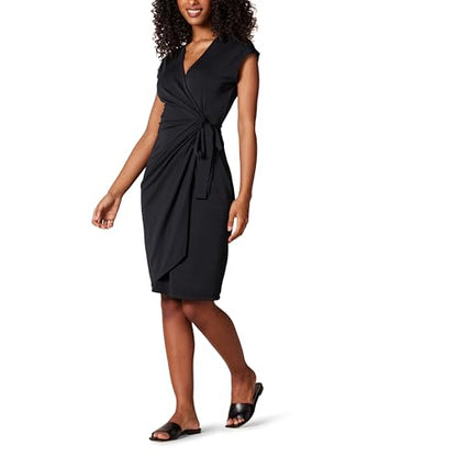 Amazon Essentials Women's Classic Cap Sleeve Wrap Dress with V Neck, Pleated Waist (Available in Plus Size) - color: Black, size: 1X