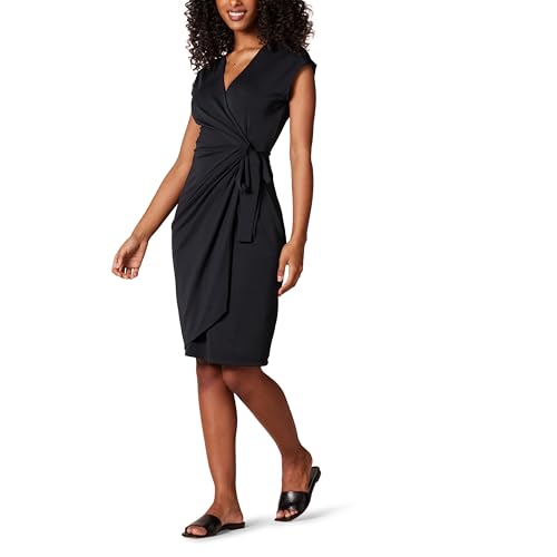Amazon Essentials Women's Classic Cap Sleeve Wrap Dress with V Neck, Pleated Waist (Available in Plus Size) - color: Black, size: X-Large