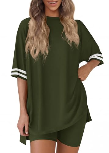 KIRUNDO 2 Piece Sets for Women Summer Lounge Set - color: Army Green, size: Small