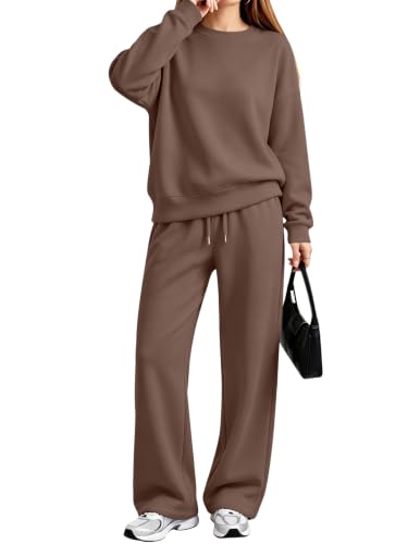 EFAN Womens Sweat Sets 2 Piece Sweatsuits Modal Blend Matching Loungewear - color: Coffeebrown, size: Medium