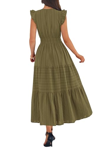 BTFBM Womens Summer Casual Ruffle Sleeve Maxi Dress - color: Army Green, size: Medium