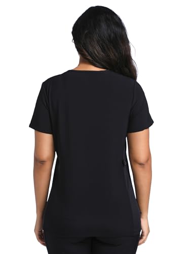 COZYFIT Maternity Scrub Top, V-Neck Pregnancy Shirt with 2 Pockets - color: Black, size: Medium