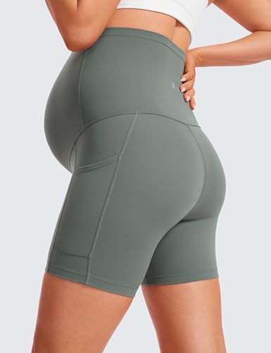 CRZ YOGA Maternity Biker Shorts Pockets 5" - color: Grey Sage, size: Large