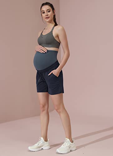 Maacie Maternity 5" Hiking Shorts with Pockets - color: Navy Blue, size: X-Large