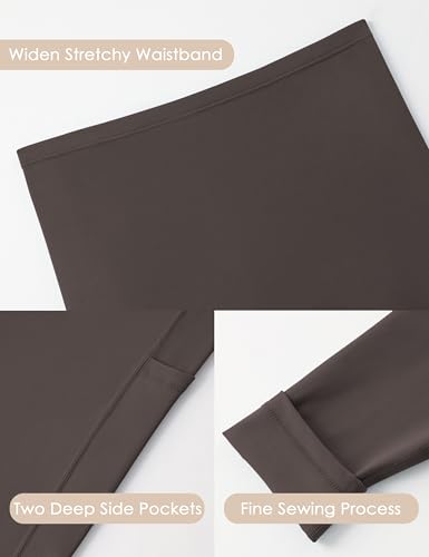POSHDIVAH Maternity Workout Leggings Pregnancy Yoga Pants Pockets - color: Black Brown, size: Medium