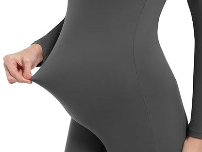 V VOCNI Maternity Jumpsuit Long Sleeve Women's Square Neck Bodysuit - color: Grey, size: X-Large