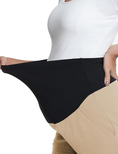 Foucome Maternity Pants Over Belly Summer Wide Leg Beach Pants - color: Khaki, size: Large