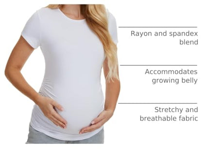 3 Pack Womens Maternity Shirts, Crew Neck Maternity Top Short Sleeve - color: Black/White/Light Grey, size: X-Large