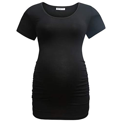 Bearsland Womens Maternity Tshirt 3 Packs Classic Side Ruched Tee Top Mama Pregnancy Clothes - color: Black+lightgray+pink(3pcs), size: X-Large