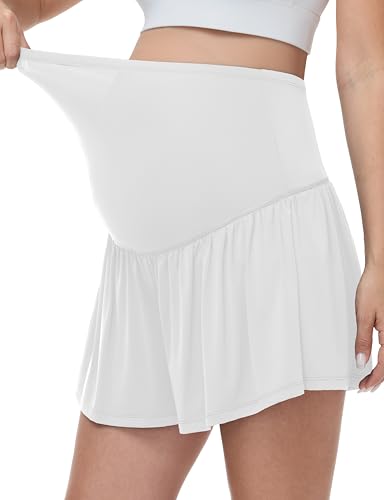 Maternity Flowy Shorts Stretchy Pregnancy Skirts - color: White, size: Medium
