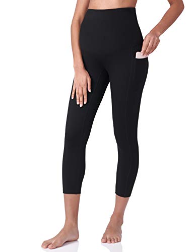 POSHDIVAH Maternity Capri Leggings with Pockets Pregnancy Workout Pants - color: Black Gray, size: Medium