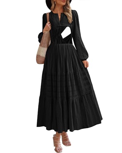 CzzzyL Nursing Fall Dresses for Women Maxi Dress with Pockets - color: Black, size: Medium