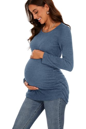 Smallshow Women's Maternity Sweater Shirt Long Sleeve - color: Grey Blue, size: Small