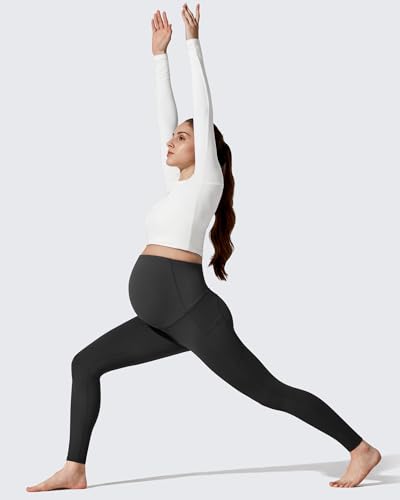 G4Free BareFeel Fleece Lined Maternity Leggings with Pockets Winter - color: Black, size: Medium