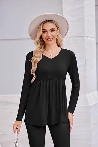 Maternity Shirts for Women Long Sleeve V Neck Fall Tops Clothes - color: Black, size: Medium