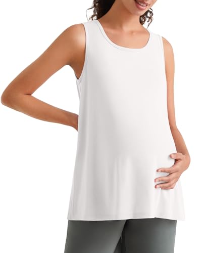 G4Free Lyocell Maternity Tank Tops Pregnancy Sleeveless Workout Shirts - color: Pure White, size: Medium