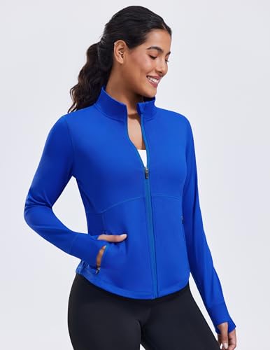 PINSPARK Women's Cropped Workout Jacket Lightweight Full Zip Running Jacket - color: Royal Blue, size: X-Large