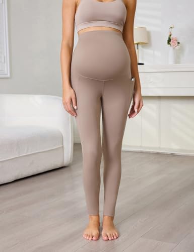 Buttergene Maternity Leggings with Pockets - color: Khaki, size: XX-Large