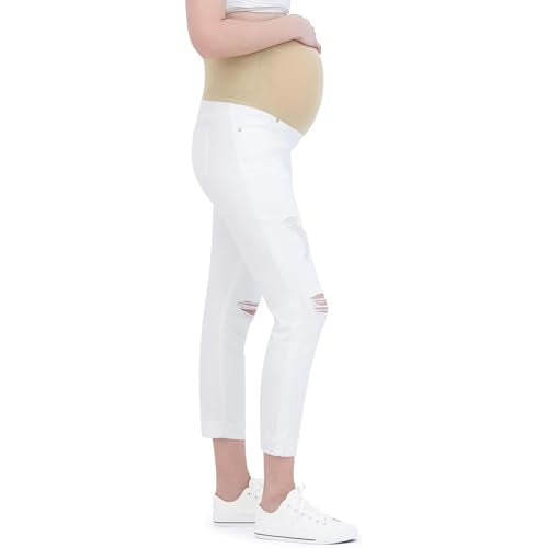 Savi Parker Women’s Maternity Jeans Over The Belly - Pregnancy Clothes for All Seasons, Maternity Pants - color: White - 27" Inseam, size: Medium