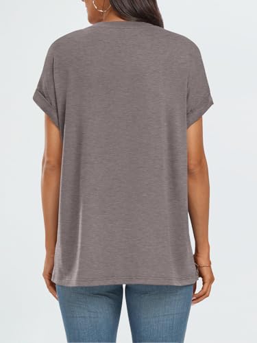 AUTOMET Women's Oversized Short Sleeve T Shirts Summer Tops - color: Coffee Grey, size: Medium