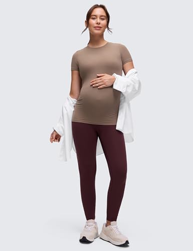 CRZ YOGA Maternity Crewneck T-Shirt - color: Brown Purple, size: Small