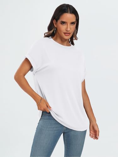 AUTOMET Women's Oversized Short Sleeve T Shirts Summer Tops - color: White, size: Small