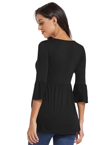 Ecavus Women's Maternity Shirt Striped Peplum 3/4 Sleeve Maternity Top - color: Black, size: Large
