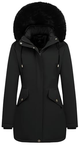 MOERDENG Women's Long Winter Down Coat Thicken Fleece Lined Puffer Jacket - color: Black, size: Medium
