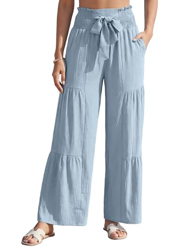 Blooming Jelly Womens Beach Casual High Waisted Wide Leg Palazzo Pants - color: Haze Blue, size: Medium