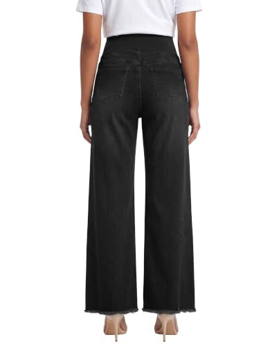 Maternity Jeans Wide Leg Baggy Denim Pants - color: Washed Black, size: Small