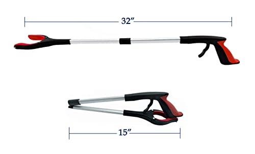 Reacher Grabber Tool 32 Inch 2-Pack, Foldable Trash Picker Grabber, Trash Gripper, Garden Nabber, Litter Picker, Extended Grabber（Red/Blue) - color: Red/Blue