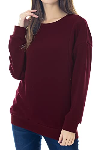 Smallshow Fleece Maternity Nursing Sweatshirt Long Sleeve Breastfeeding Tops - color: Burgundy, size: Small