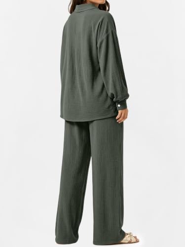 LILLUSORY Womens 2 Piece Matching Lounge Sets Oversized Fall Outfits - color: Army Green, size: Small