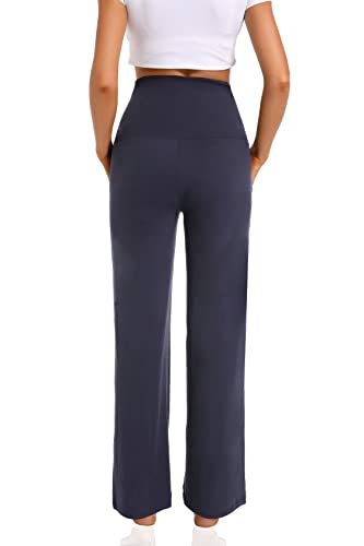 Foucome Women's Maternity Pants Wide Leg Pregnancy Work Pants - color: 2 Pack Black+navy, size: Small
