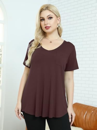 BELAROI Women Plus Size Tops V-Neck Tunics Shirts - color: Coffee, size: 2X