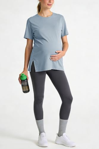 Women's Maternity Shirts Short Sleeve Split Hem Pregnancy Tops Clothes - color: Dusty Blue, size: Large