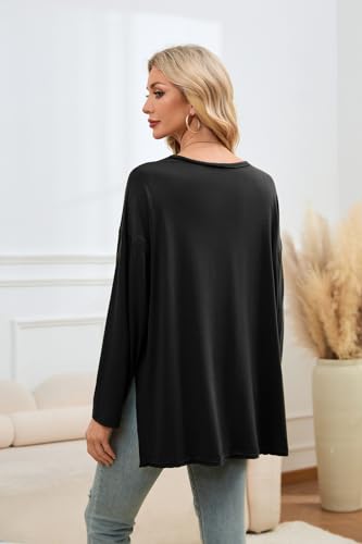 Smallshow Women's Long Sleeve Maternity Shirts Loose Tunic Pregnancy Tops - color: Black, size: X-Large