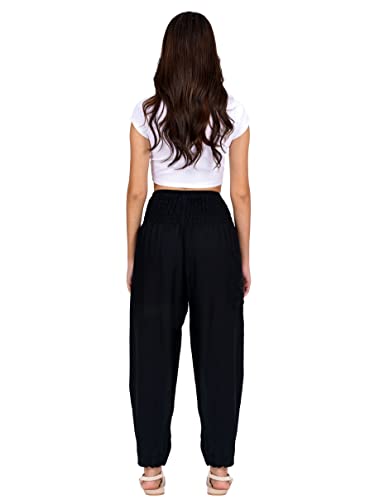 LOFBAZ Harem Yoga Pants for Women S-4XL Hippie Boho PJs Lounge Beach Print Plus - color: Solid 1 Black, size: Large