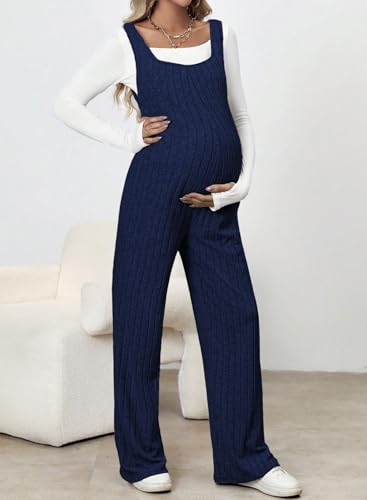 BLENCOT Maternity Jumpsuit Sleeveless Square Neck Wide Leg Pants Romper - color: Black, size: Medium