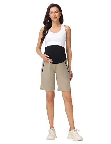 Women's Maternity Bermuda Cargo Shorts - color: Khaki, size: Medium