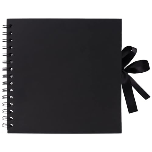 Vienrose Scrapbook Photo Album, 8x8 Inches, 40 Pages, Black, Silk Ribbon - color: Black, size: 8" x 8"