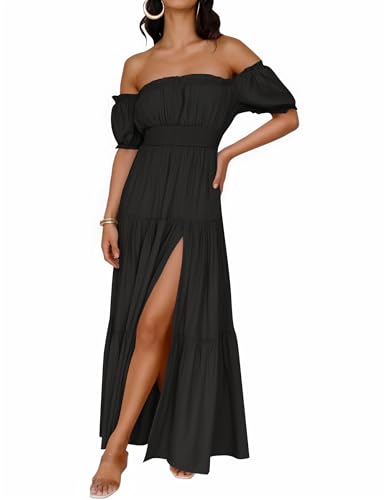 ZESICA Womens 2026 Summer Off Shoulder Boho Maxi Dress - color: Black, size: Medium