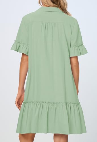 MEROKEETY Women's Summer Casual Tshirt Dress Button Down Shift Mini Dresses - color: Light Green, size: Medium