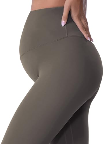 POSHDIVAH Maternity Leggings for Women Pregnancy Yoga Pants - color: Brown, size: Medium