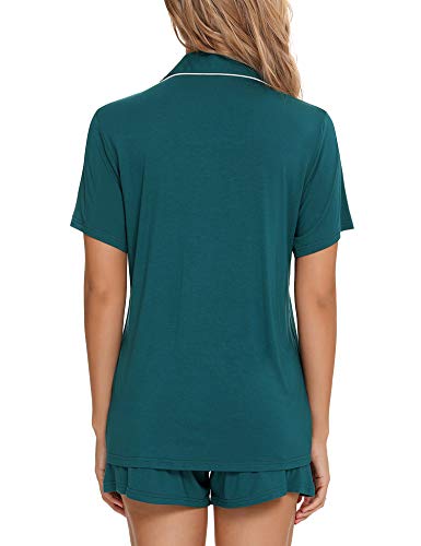 Senert Womens Pajamas Set Short Sleeve Sleepwear - color: A. Green, size: Large