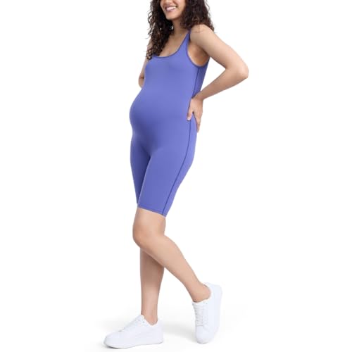 Motherhood Maternity Women's Active Bodysuit Short Unitard Pregnancy Romper - color: Skipper Blue, size: Large