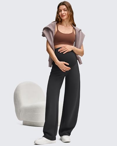 G4Free Maternity Pants Pregnancy Pants Modal Adjustable Waist Sweatpants - color: Black, size: Large