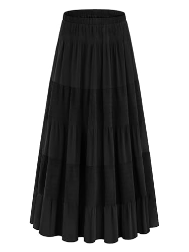 onlypuff Maxi Skirt Women Western Midi Chiffon Flowy Boho Fall Outfits - color: A-black, size: Medium