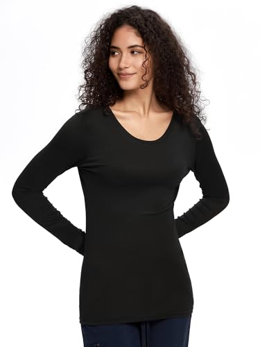 COZYFIT 2 Pack Underscrub Long Sleeve Women, Scrubs Undershirts, Crew Neck - color: Black/Black, size: X-Small